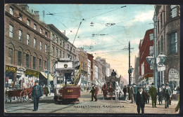 AK Manchester, Market Street, Strassenpartie Mit Strassenbahn  - Tramways