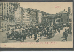 10421 Genova - Piazza  Caricamento Col Monumento A Raffaele Rubattino - Bella Animazione Con Carri  - Genova (Genoa)