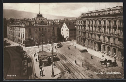 AK Zürich, Paradeplatz Aus Der Vogelschau, Strassenbahn  - Strassenbahnen