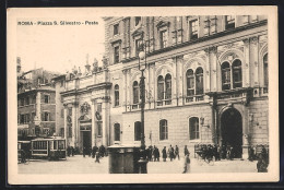 AK Roma, Piazza S. Silvestro & Posta, Strassenbahn  - Tramways