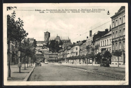 AK Liége, Boulevard De La Sauveniére Et Basilique Saint-Martin, Strassenbahn  - Strassenbahnen