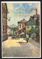 Künstler-AK Warnsdorf, Hauptstrasse Am Marktplatz  - Czech Republic