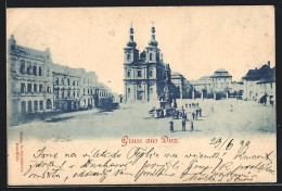 AK Dux / Duchcov, Platz An Der Kirche  - Tchéquie