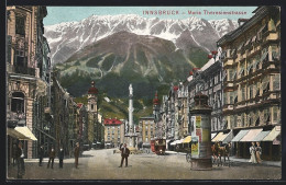 AK Innsbruck, Maria Theresienstrasse Mit Strassenbahn, Cafe Und Litfasssäule  - Autres & Non Classés