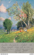 TABLEAU PAYSAGE DE CAMPAGNE TROIS FEMMES DANS LES FLEURS - Pintura & Cuadros