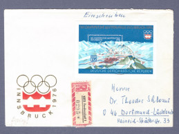 DDR Einschreiben Brief - Block 43 - Olympische Winterspiele Innsbruck - Fredersdorf 2.12.75 Ersttag    (DRSN-0015) - Covers & Documents