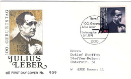 1991-Germania S.1v."Anniversario Di Julius Leber"su Fdc Illustrata - Lettres & Documents