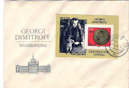 1982-Germania DDR Foglietto S.1v."G.Dimitrow Politico Bulgaro"su Fdc Illustrata  - Lettres & Documents