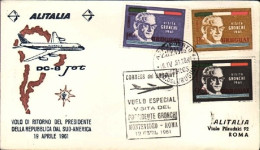1961-Uruguay Alitalia Volo Di Ritorno Montevideo-Roma Della Visita Del President - Uruguay