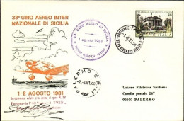 1981-33^ Giro Aereo Internazionale Di Sicilia Volato Con Aereo Di Gara Numero 52 - Poste Aérienne