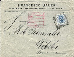 1899-busta Affr. 25c.azzurro Umberto I Cat.Sassone Euro 50, Diretta In Sassonia - Poststempel
