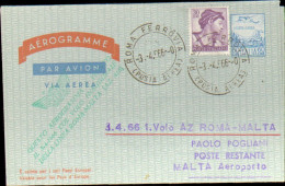 1966-L.60 Con Francobollo Aggiunto E Bollo I^volo Roma-Malta - 1961-70: Marcophilie