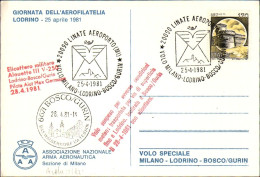 1981-Linate Volo Milano-Lodrino-Bosco/Gurin Cartolina "L'aeronautica Militare Al - Airmail