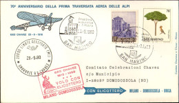 1980-San Marino Aerogramma 70^ Anniversario Della Prima Traversata Aerea Delle A - Luftpost