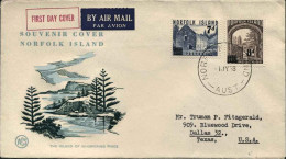 1958-Norfolk Per Gli U.S.A. Affrancato Con S.2v."soprastampati"su Fdc Illustrata - Norfolk Island