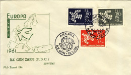 1961-Turchia S.2v."Europa"su Fdc Illustrata,annullo Cachet - Lettres & Documents