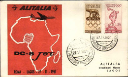 1961-Alitalia DC-8 Jet Diretto A Lagos (Nigeria) Affrancato L.5+L.35 Giochi XVII - Nigeria (1961-...)
