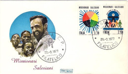 1977-s.2v."Missionari Salesiani"su Fdc Illustrata,annullo Cachet - FDC