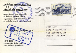 1970-bollo Trasporto Speciale Con Aerostato SIO Su Cartolina Illustratata Coppa  - 1961-70: Marcophilie