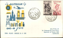 1961-I^volo Alitalia A Reazione Roma-Caracas, Alitalia DC-8 Jet Affrancato L.35  - 1961-70: Marcophilie