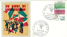 1978-s.1v."XXX Della Costituzione"su Fdc Illustrata,annullo Commemorativo - FDC