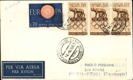 1961-aerogramma Per Pnom-Penh (Cambogia)affrancato L.70 Europa+striscia L.5 Gioc - 1961-70: Poststempel