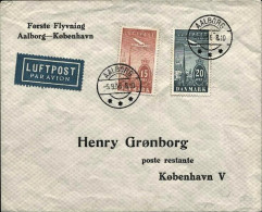 1936-Danimarca I^volo Aalborg-Kobenhavn Affr. Posta Aerea 15o.+20o - Other & Unclassified