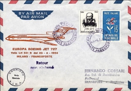 1964-Lufthansa I^volo Boeing 727 Milano-Francoforte Del 23 Aprile (50 Pezzi Tras - 1961-70: Poststempel