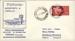 1961-Lufthansa I^volo LH/AZ 337 Torino-Amburgo Del 1 Giugno - 1961-70: Marcophilie