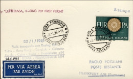 1961-Lufthansa I^volo Boeing 707 Roma-Francoforte Cartoncino Del 26 Gennaio - 1961-70: Marcophilia