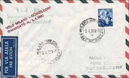 1961-volo Milano-Dusseldorf Rimandato Al 3 Aprile Affrancato L.70 Michelangioles - 1961-70: Marcophilie