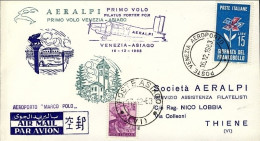 1963-Aeralpi I^volo Venezia-Asiago Del 16 Dicembre,catalogo Pellegrini 1629 AA - 1961-70: Marcophilia