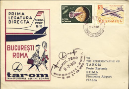 1965-Romania Busta Illustrata Tarom I^volo Diretto Bucarest-Roma Del 9 Luglio - Storia Postale