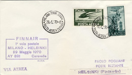 1970-Finnair I^volo Postale Milano-Helsinki Del 29 Maggio - 1961-70: Poststempel