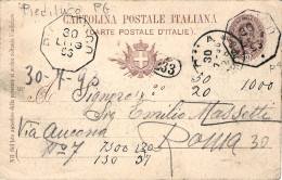 1896-cartolina Postale 10c.Umberto I Annullo Ottagonale Di Piediluco PG - Entiers Postaux