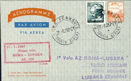 1967-L.110 Arancio E Blu I^volo AZ.528 Roma Lusaka Del 27 Luglio Con Affrancatur - 1961-70: Marcophilie