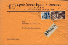 1950-Trieste A Busta Raccomandata Affr. L.15+L.50 Democratica Al Verso Annullo D - Marcophilia