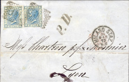 1872-piego Diretto In Francia Affrancato Coppia 20c. Tiratura Di Torino+bollo P. - Storia Postale