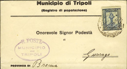 1937-Libia Piego Municipale Affr. 25c.Sibilla Libica Bollo R.Poste Municipio Di  - Libië