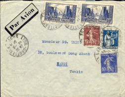 1938-France Francia Diretto Ad Hanoi Tonkin Con Pregevole Affrancatura - Lettres & Documents