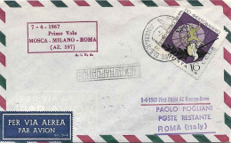 1967-Russia I^volo Mosca-Milano-Roma Con AZ-597 (bollo Rosso),al Verso Bollo Da  - Storia Postale