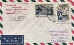 1967-Russia I^volo Mosca Roma AZ-597 Bollo Rosso Riquadrato, Bollo Di Arrivo Al  - Brieven En Documenten