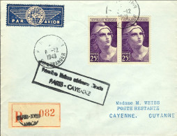 1947-France Francia Raccomandata Per La Guyana Francese Verso Premiere Liaison A - 1921-1960: Période Moderne