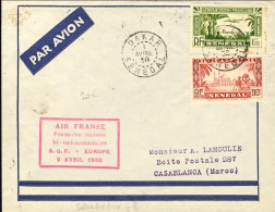 1938-Senegal Volo Premiere Liason By-hebdomadaire A.O.F.-Europe Del 2 Aprile - Lettres & Documents