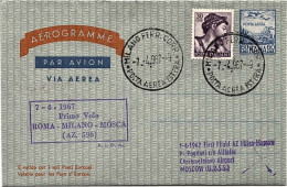 1967-I^volo Milano-Mosca AZ-596 Del 7 Aprile Biglietto Postale Aereo L.60 Aereo  - 1961-70: Poststempel