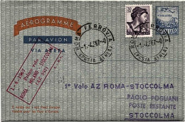 1967-I^volo Alitalia AZ-392 Roma-Stoccolma Del 1aprile, Biglietto Postale Aereo  - 1961-70: Poststempel