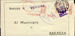 1949-piego Municipale Affrancatura Meccanica Rossa L.7 Punzone Con Fregi Floreal - Macchine Per Obliterare (EMA)