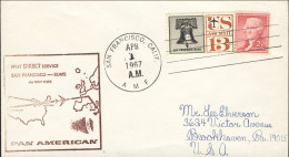 1967-U.S.A. Bollo Amaranto Volo Pan Am. San Francisco Roma Del 1 Aprile Dispacci - Sonstige & Ohne Zuordnung