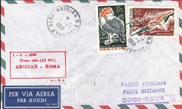 1968-Costa D'Avorio I^volo AZ-831 Abidjan-Roma Al Verso Bollo Da Arrivo+annullo  - Côte D'Ivoire (1960-...)