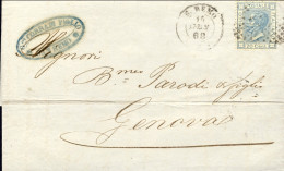 1868-piego Affrancato 20c.Vittorio Emanuele II Annullo A Punti Di Sanremo - Storia Postale